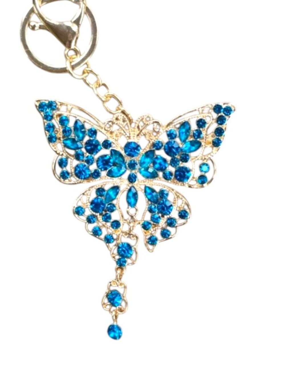 Gold Butterfly Keychain with Blue Rhinestones